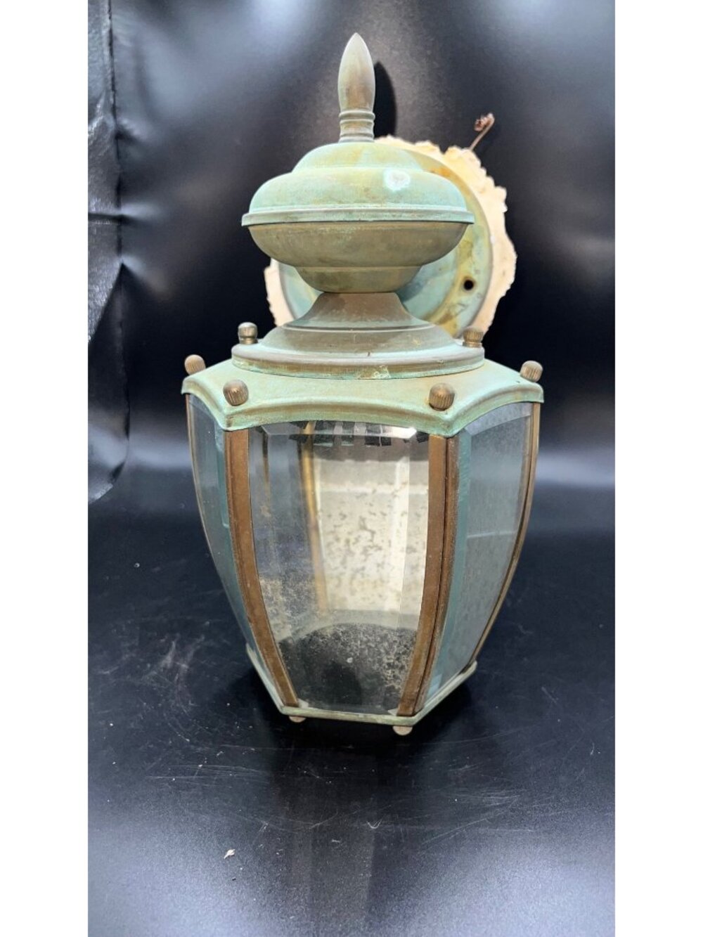 Brass & Glass Outdoor Wall Lantern Rustic Patina Hexagonal Design Vintage Patina